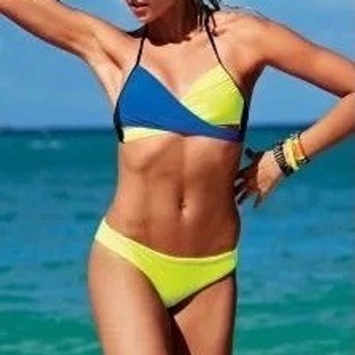 Victoria's Secret Pink Bikini Swimsuit Women Xs Yellow Blue Colorblock Wrap